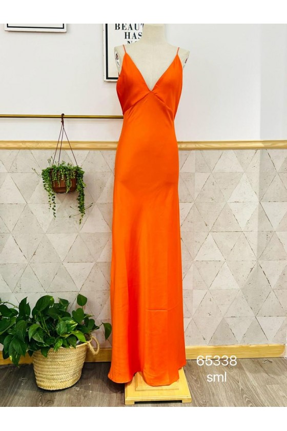 Vestido largo satén orange