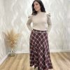 Falda midi paño estampada burdeos - Imagen 3