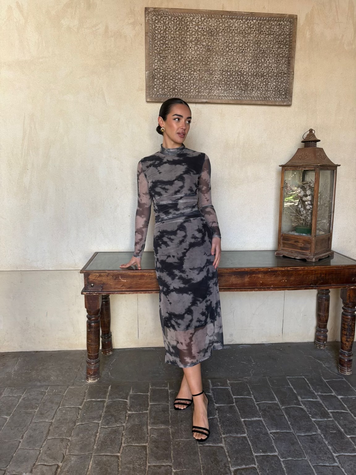 Vestido midi tul estampado