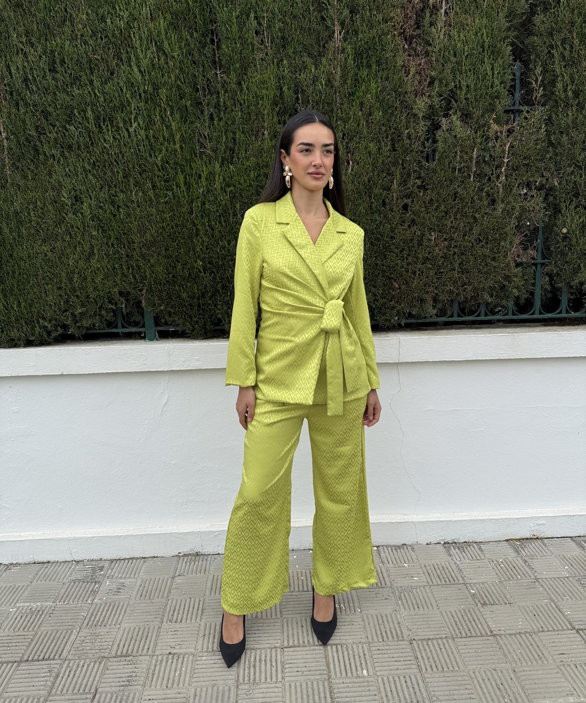 Traje blazer lazada satén verde lima