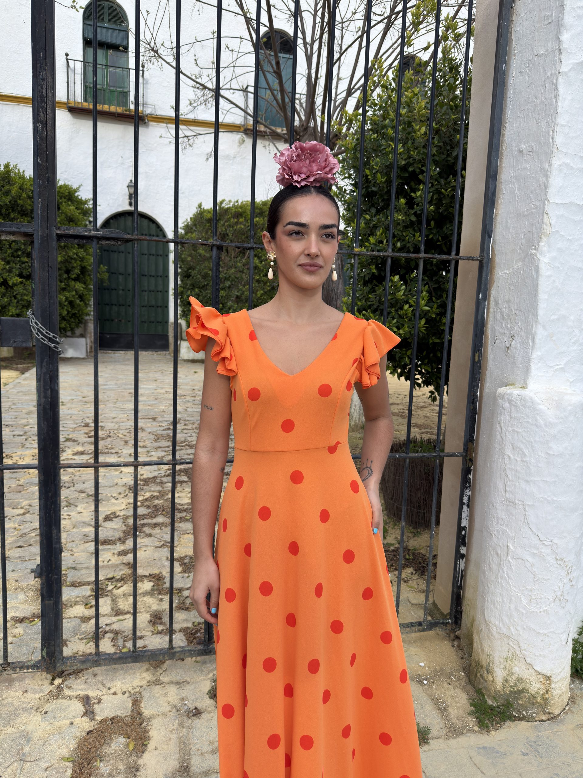 Vestido bata flamenca vuelo lunares - Imagen 3