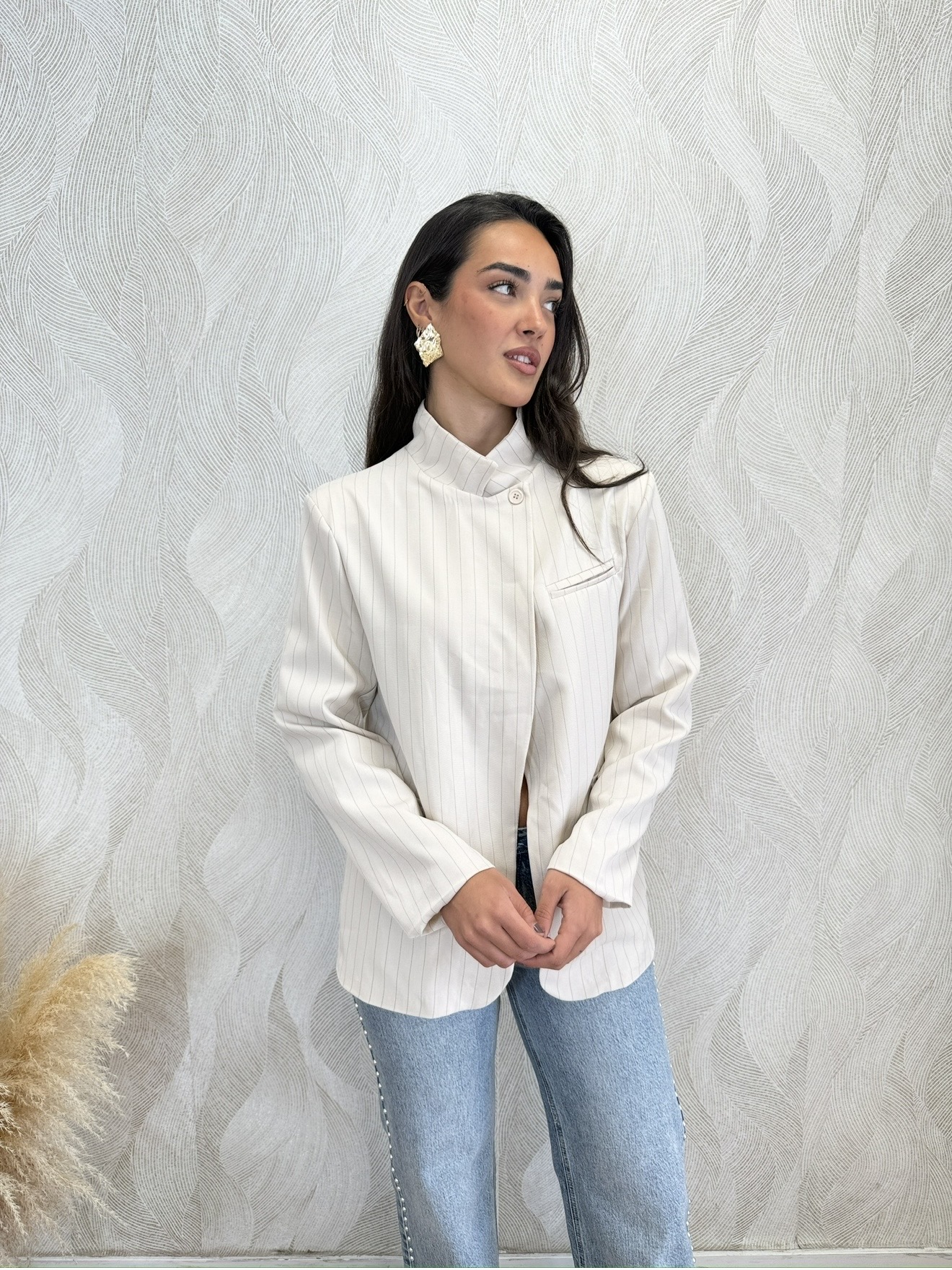 Blazer botón cruzado rayas blanco - Imagen 3