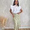 Falda midi bordada verde claro - Imagen 3