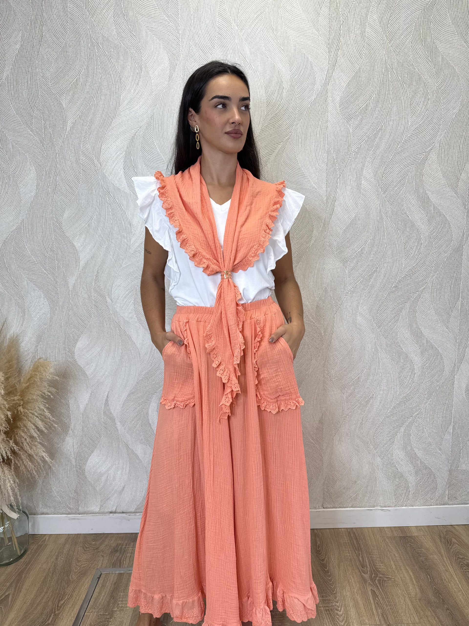 Falda con piquillo bambula naranja