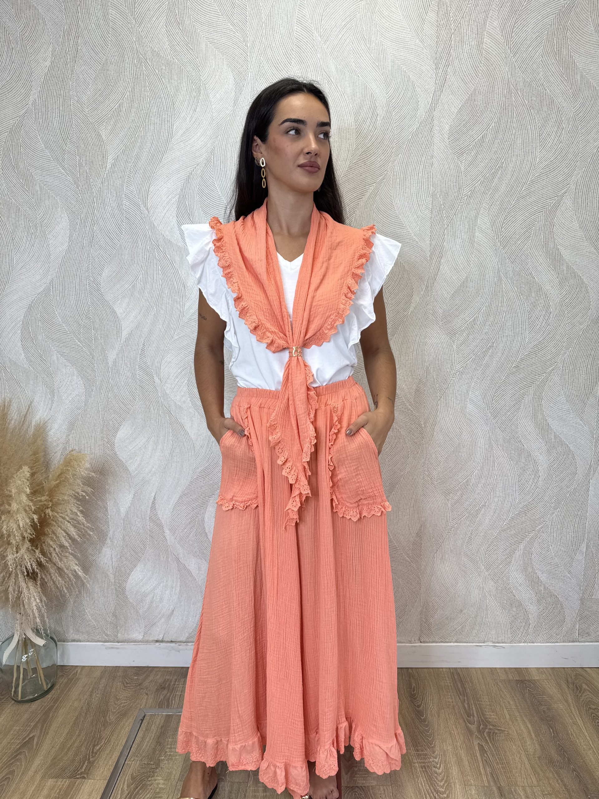 Falda con piquillo bambula naranja - Imagen 2