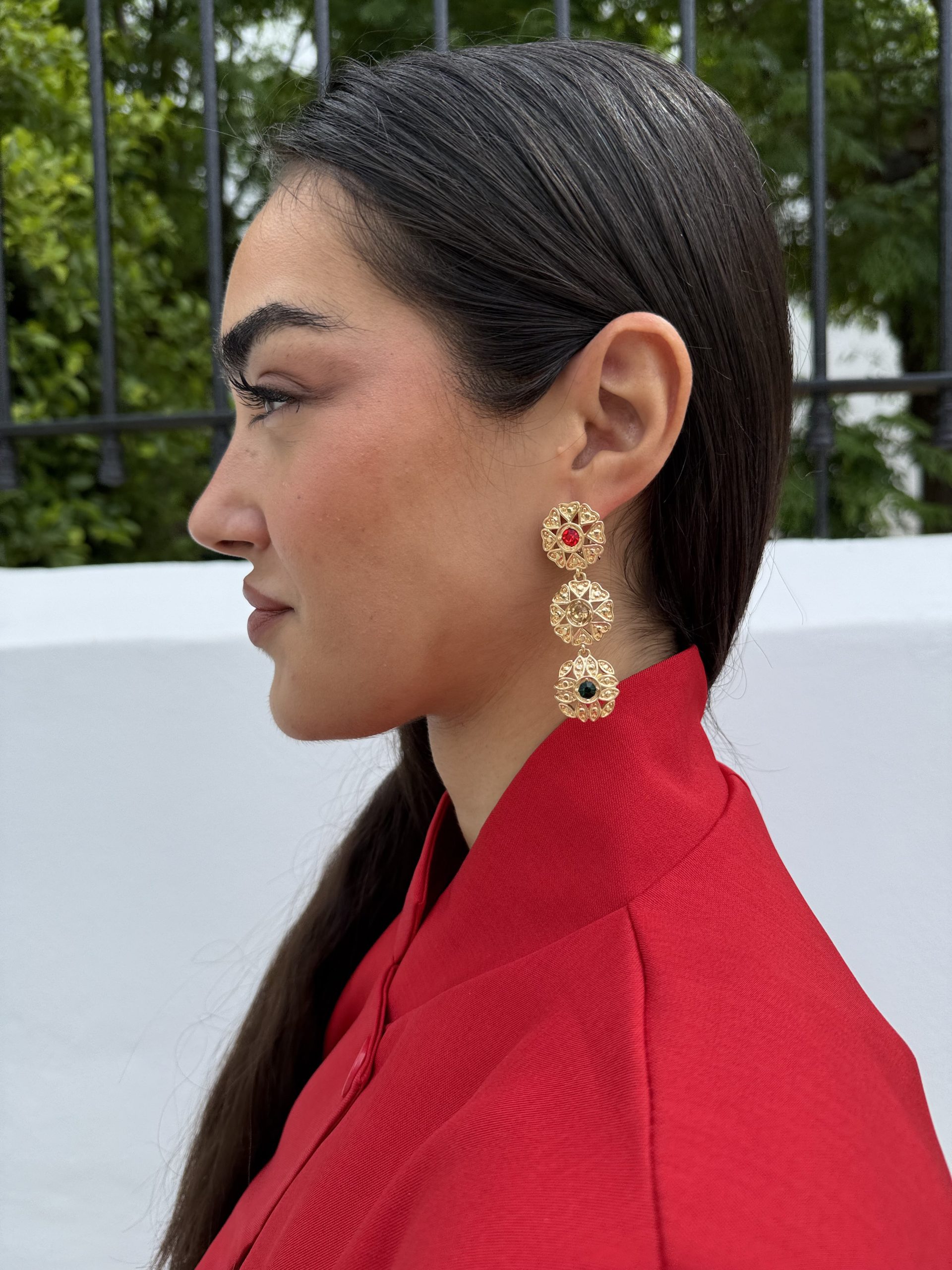 Pendientes largo filigrana dorados
