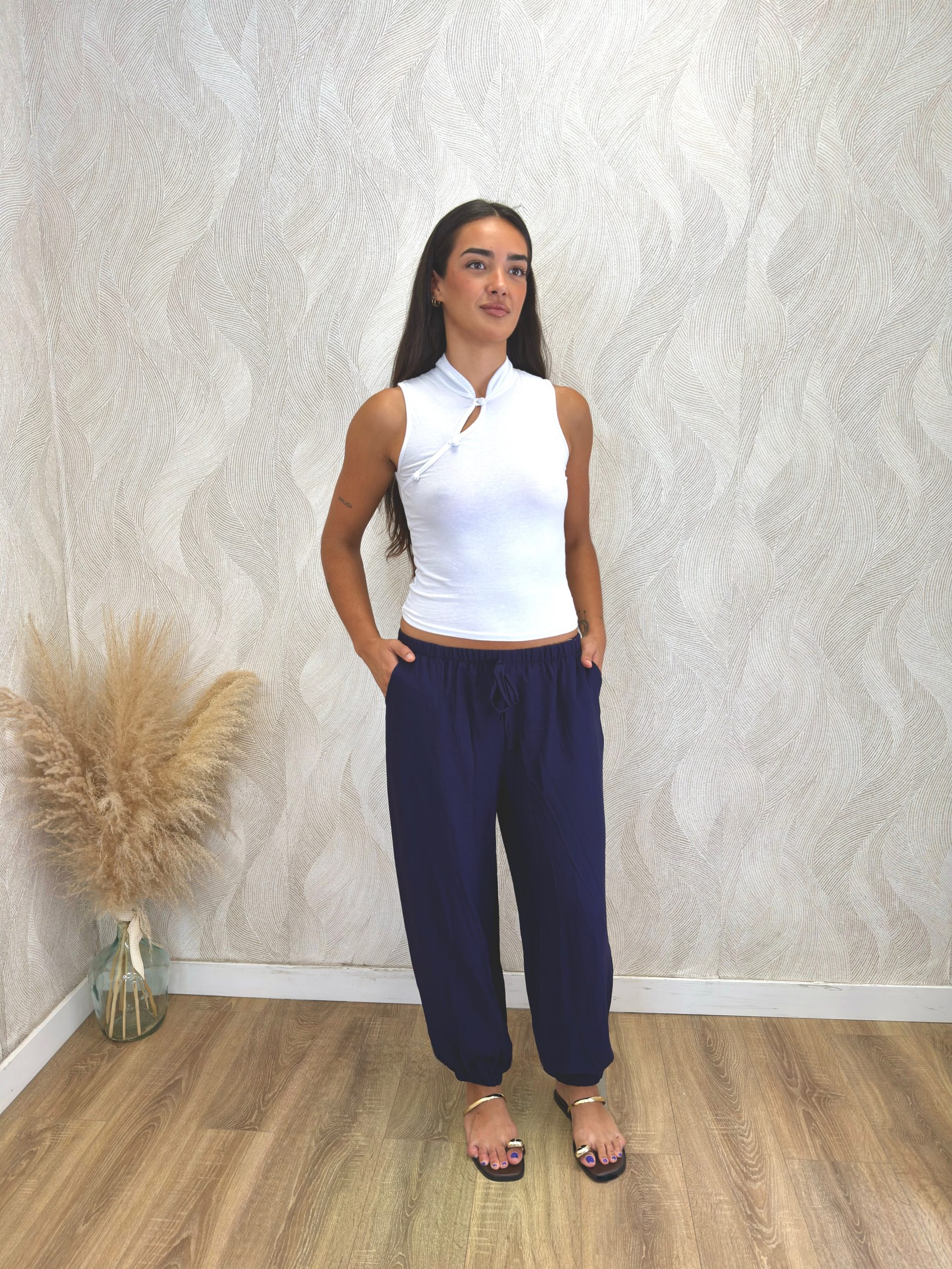 Pantalón fluido bombacho azul marino