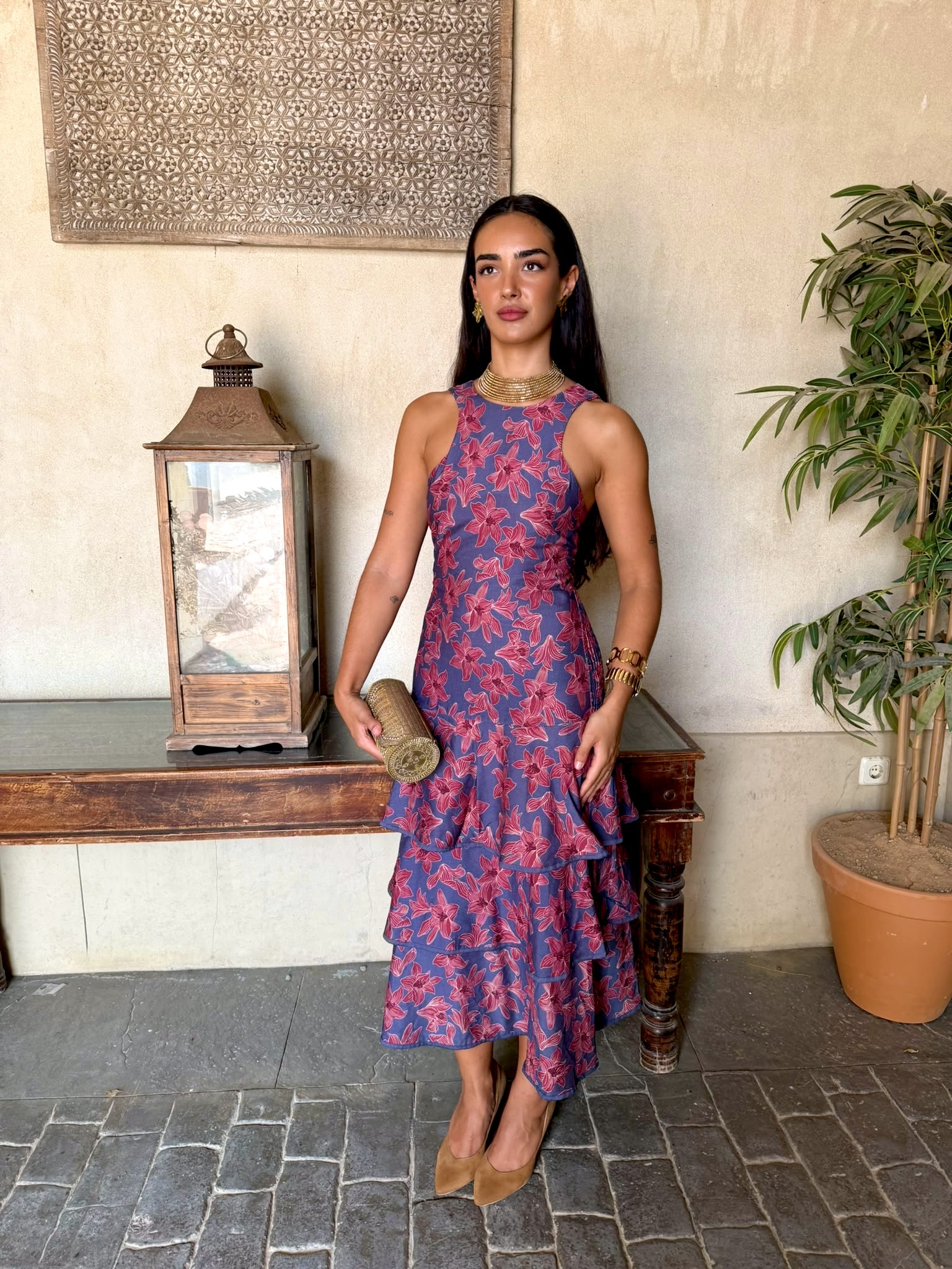 Vestido volantes estampado flores