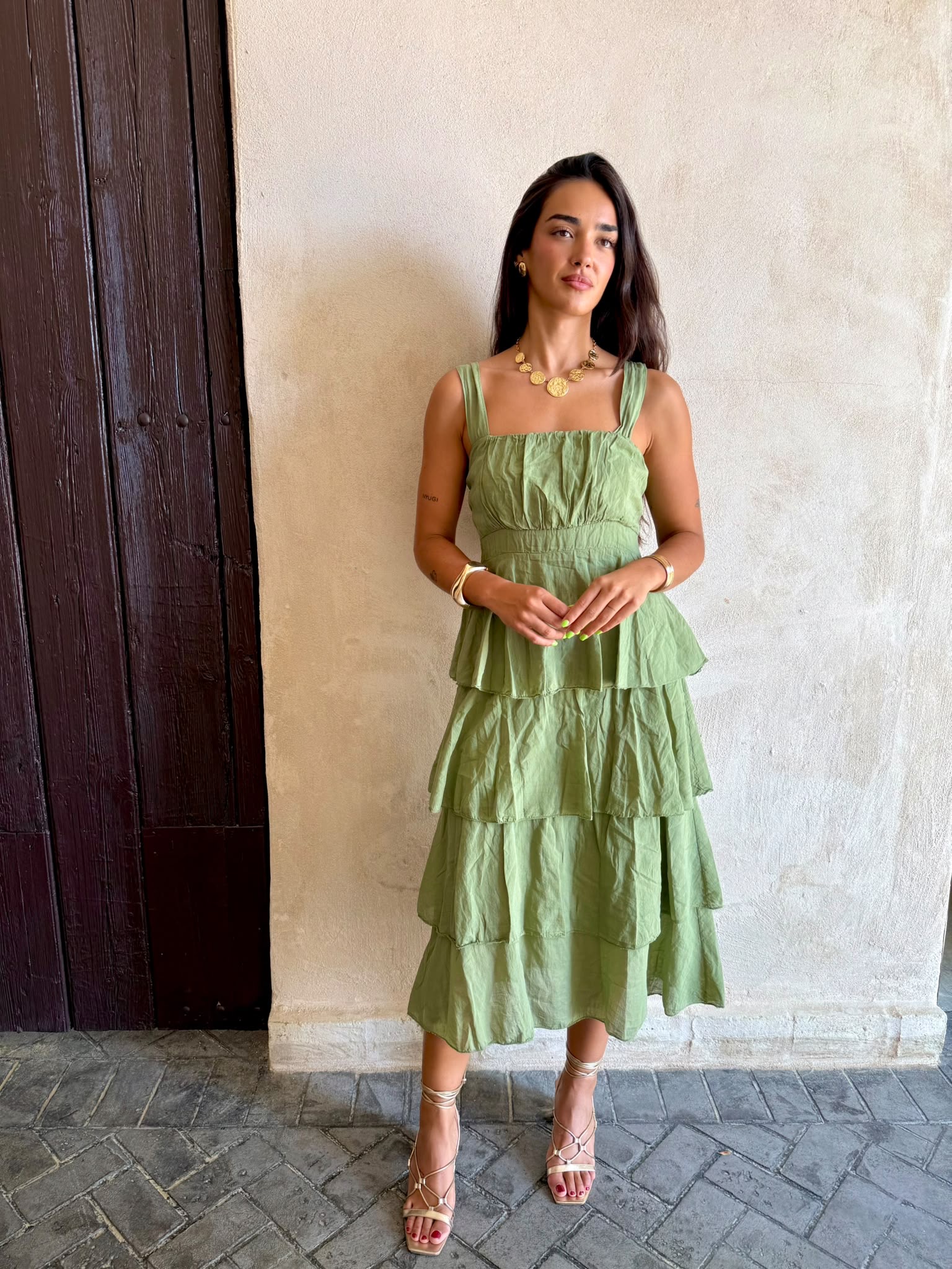 Vestido volantes gasa verde