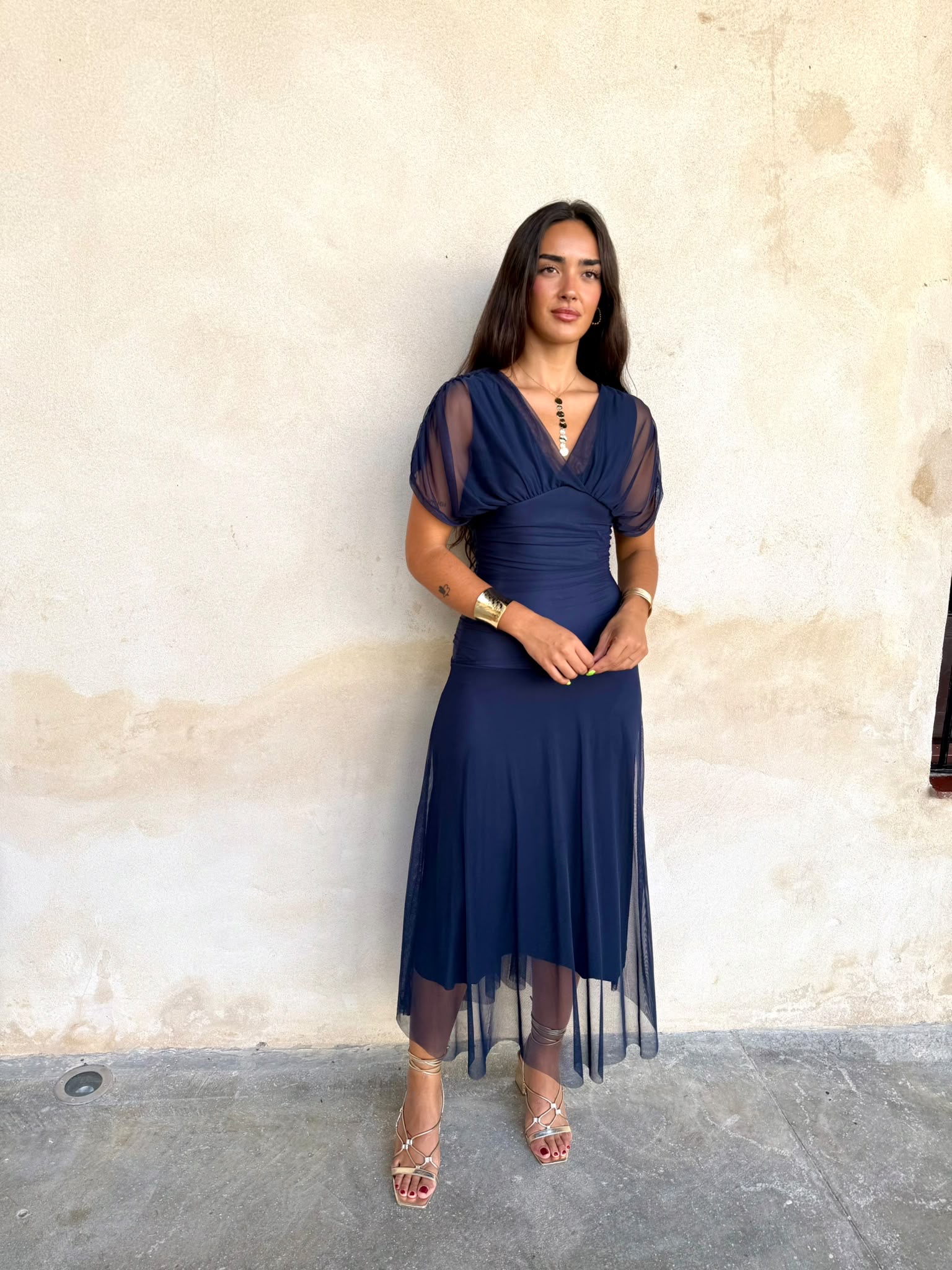 Vestido midi tul azul marino - Imagen 2