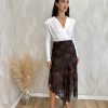 Falda midi gasa bordada marrón - Imagen 3