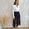 Falda midi gasa bordada negro - Imagen 3