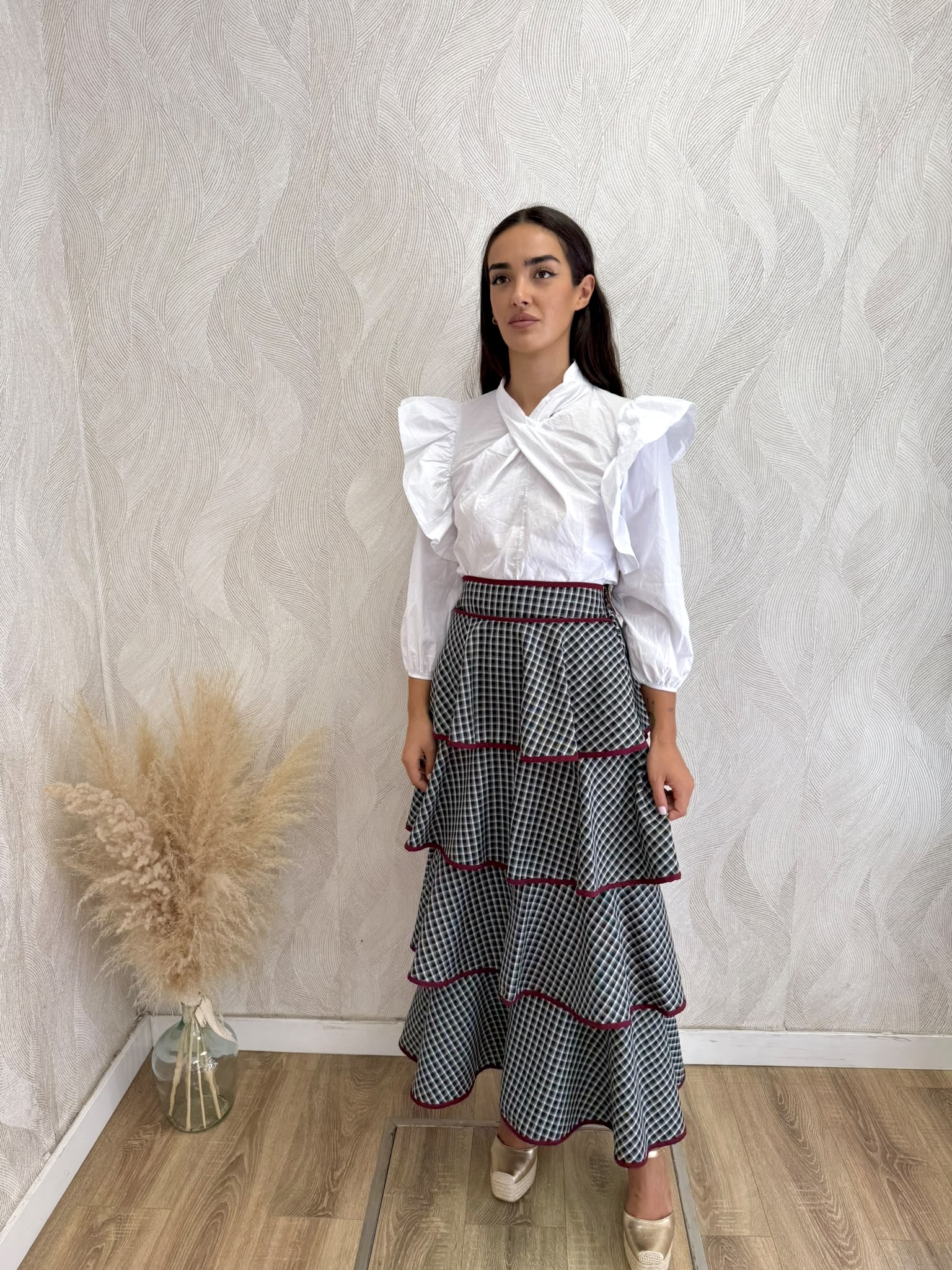 Falda midi volantes vichy - Imagen 3