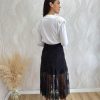 Falda midi gasa bordada negro - Imagen 5