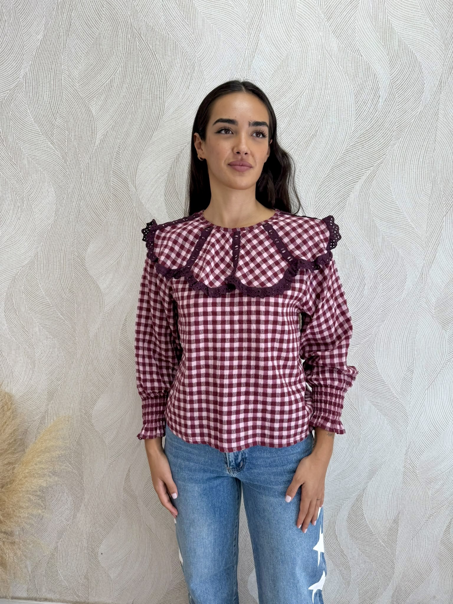 Alternative view of Camisa volante encaje vichy