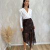 Falda midi gasa bordada marrón - Imagen 2