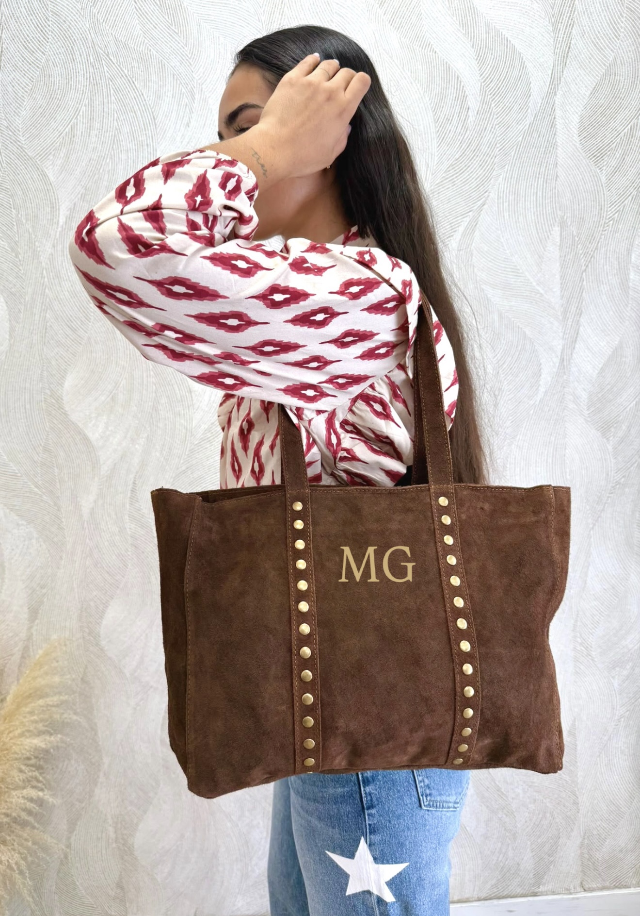 Bolso leather tachuelas camel