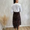 Falda midi gasa bordada marrón - Imagen 5