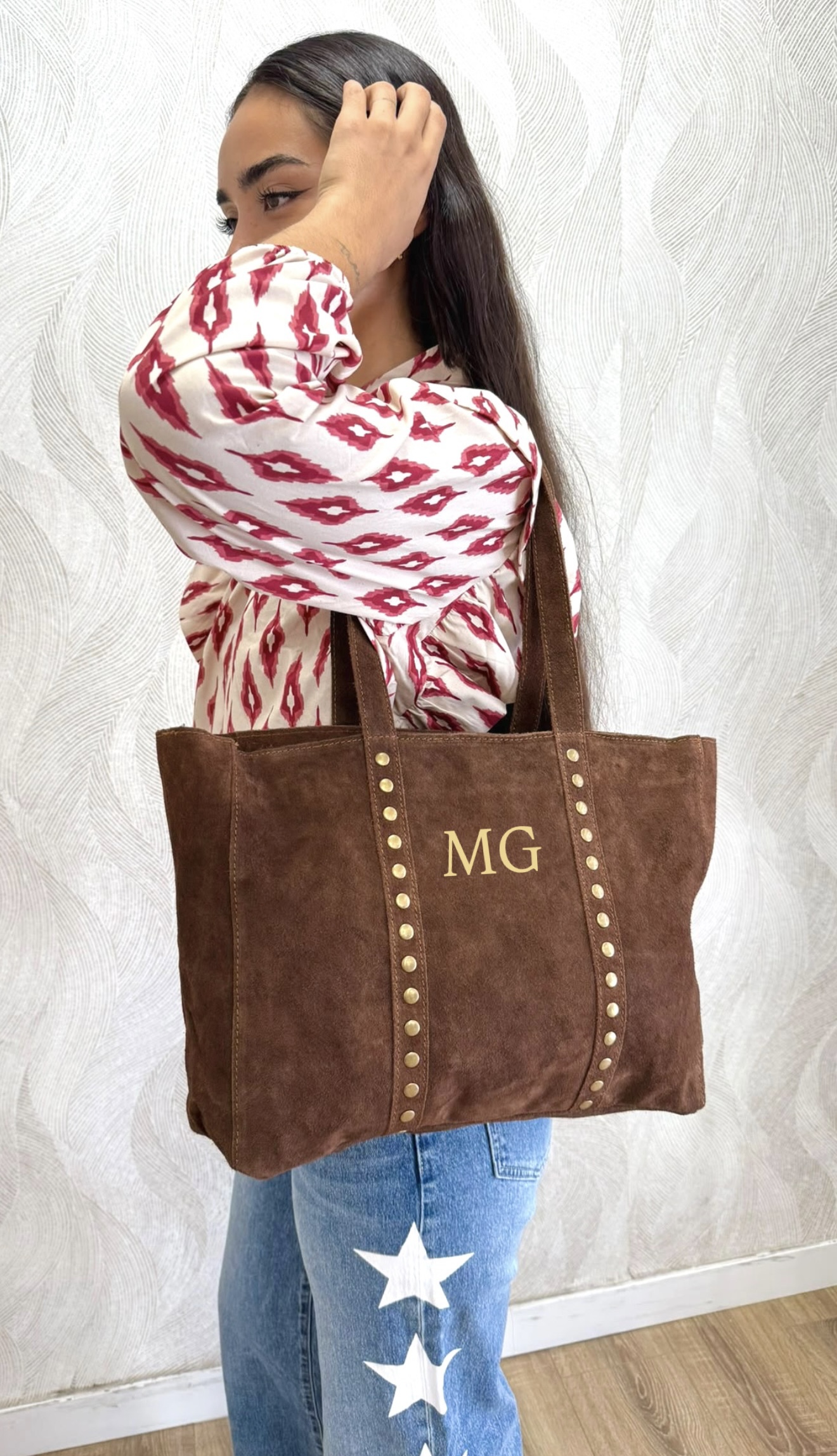 Alternative view of Bolso leather tachuelas camel