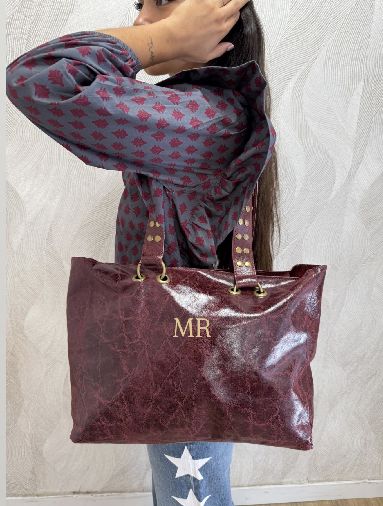 Alternative view of Bolso piel personalizable tachuelas burdeos