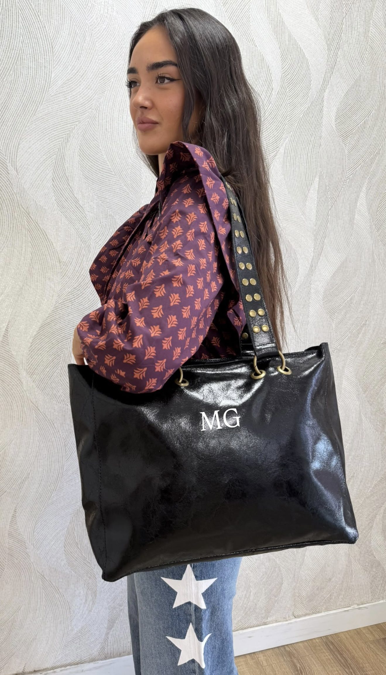 Alternative view of Bolso piel personalizable tachuelas negro