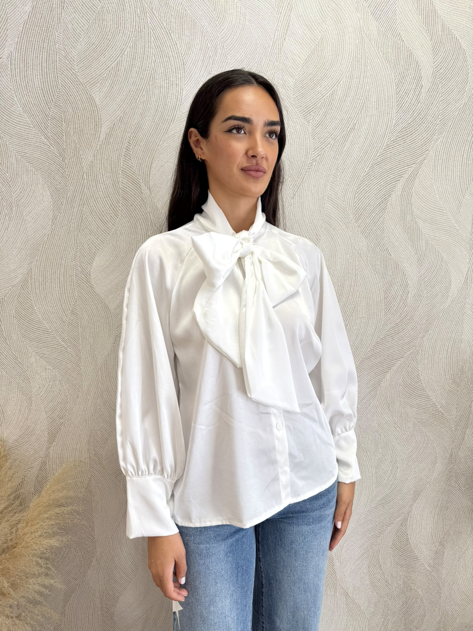 Camisa lazada satén blanco