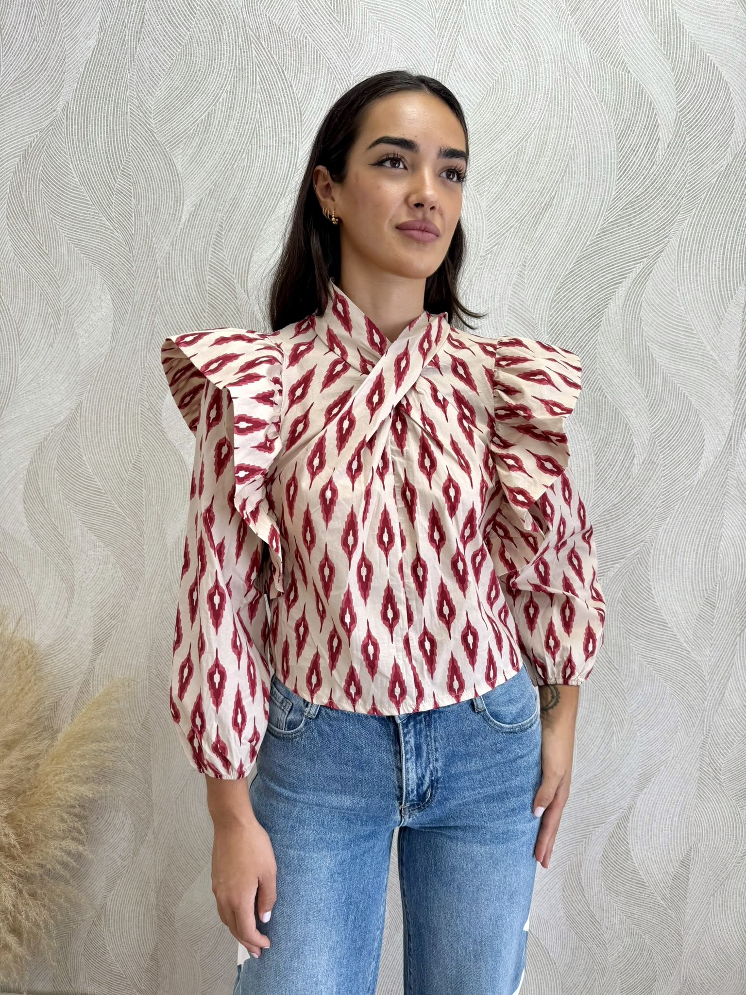 Camisa volantes estampada rojo