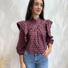 Camisa volantes estampada morado - Imagen 3