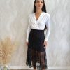 Falda midi gasa bordada negro - Imagen 4