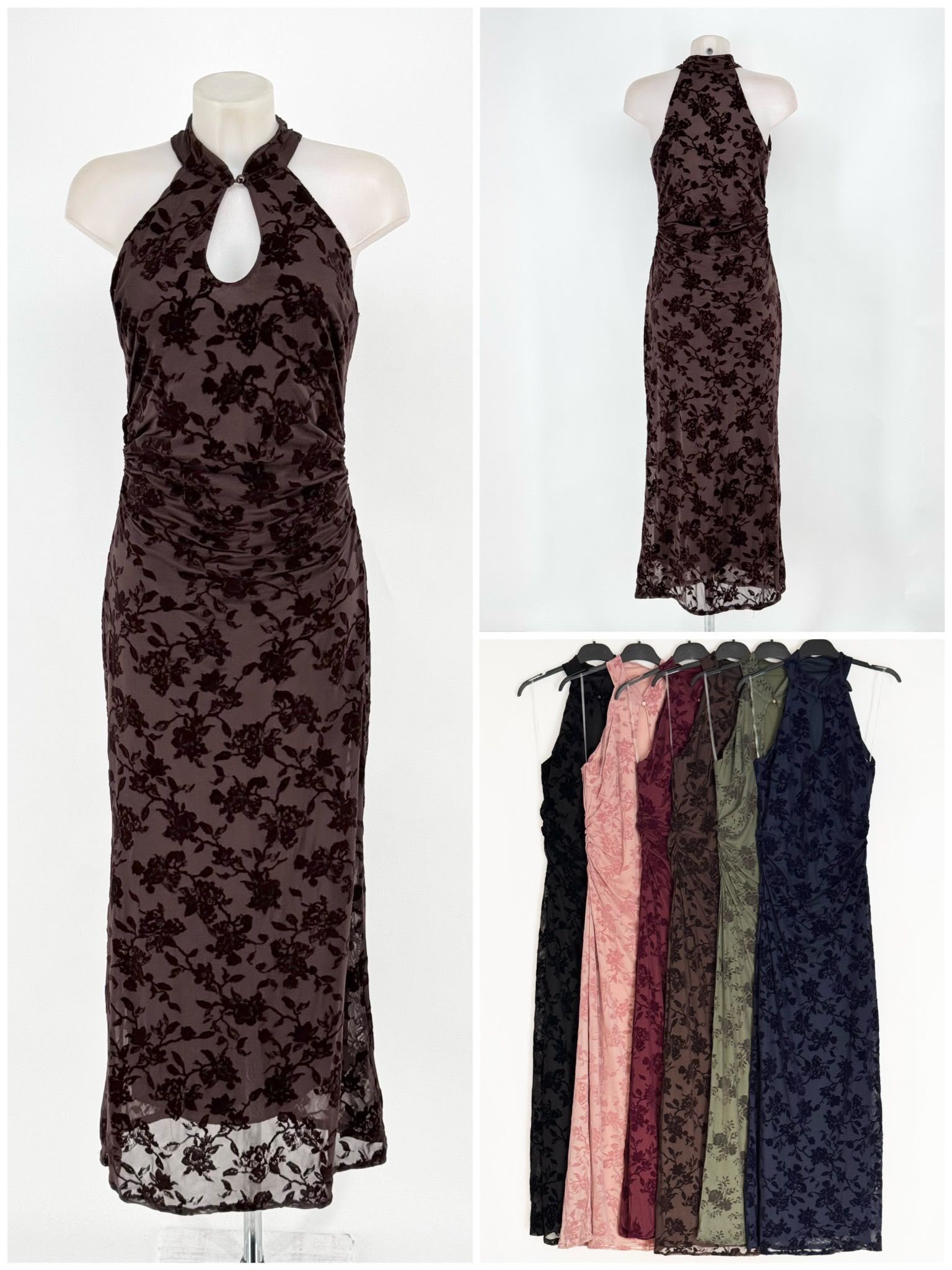 Vestido midi halter encaje colores