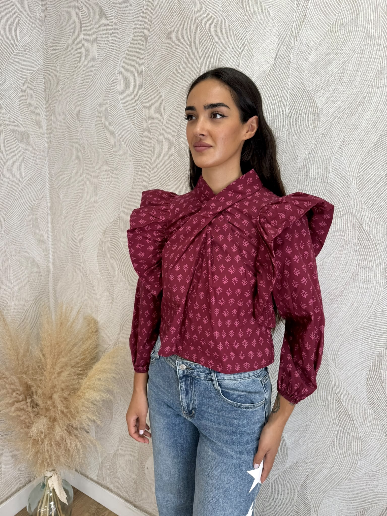 Camisa volantes estampada rosa - Imagen 3