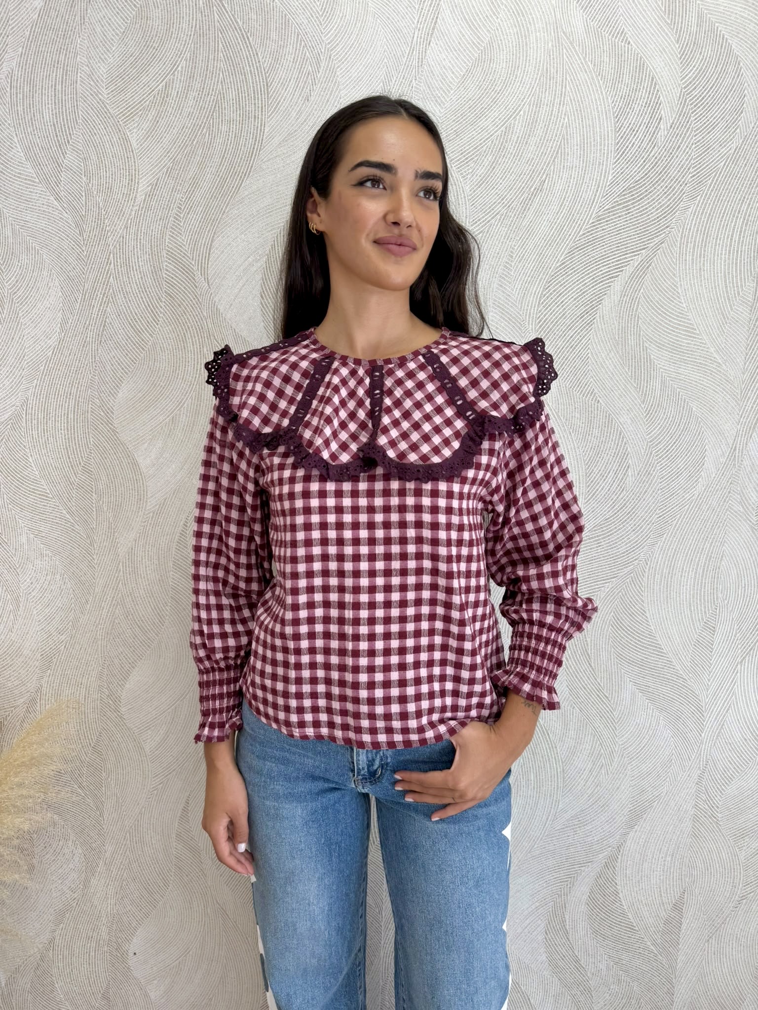 Camisa volante encaje vichy