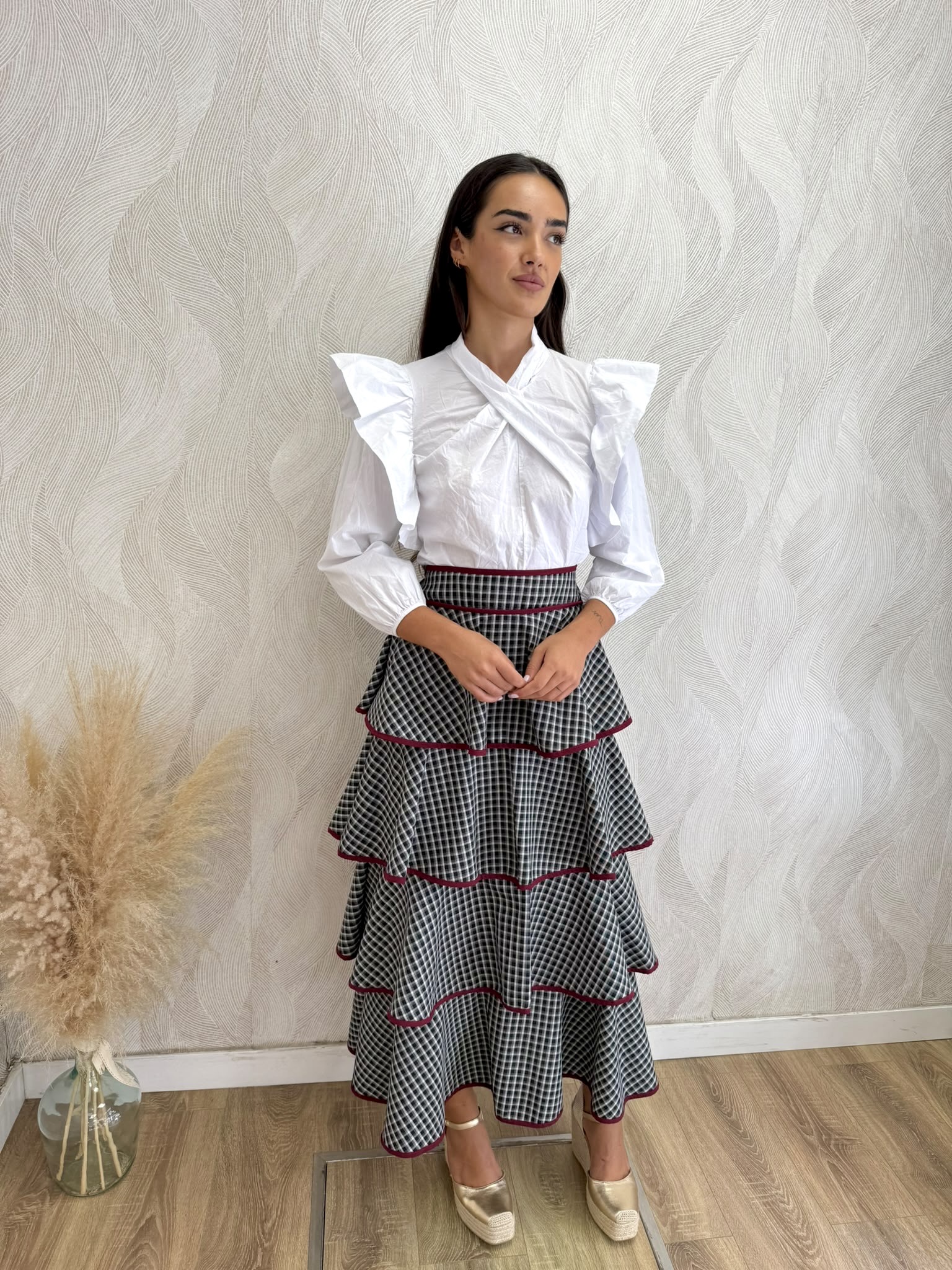 Falda midi volantes vichy - Imagen 4