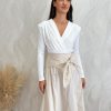 Falda midi capa pañuelo beige - Imagen 6
