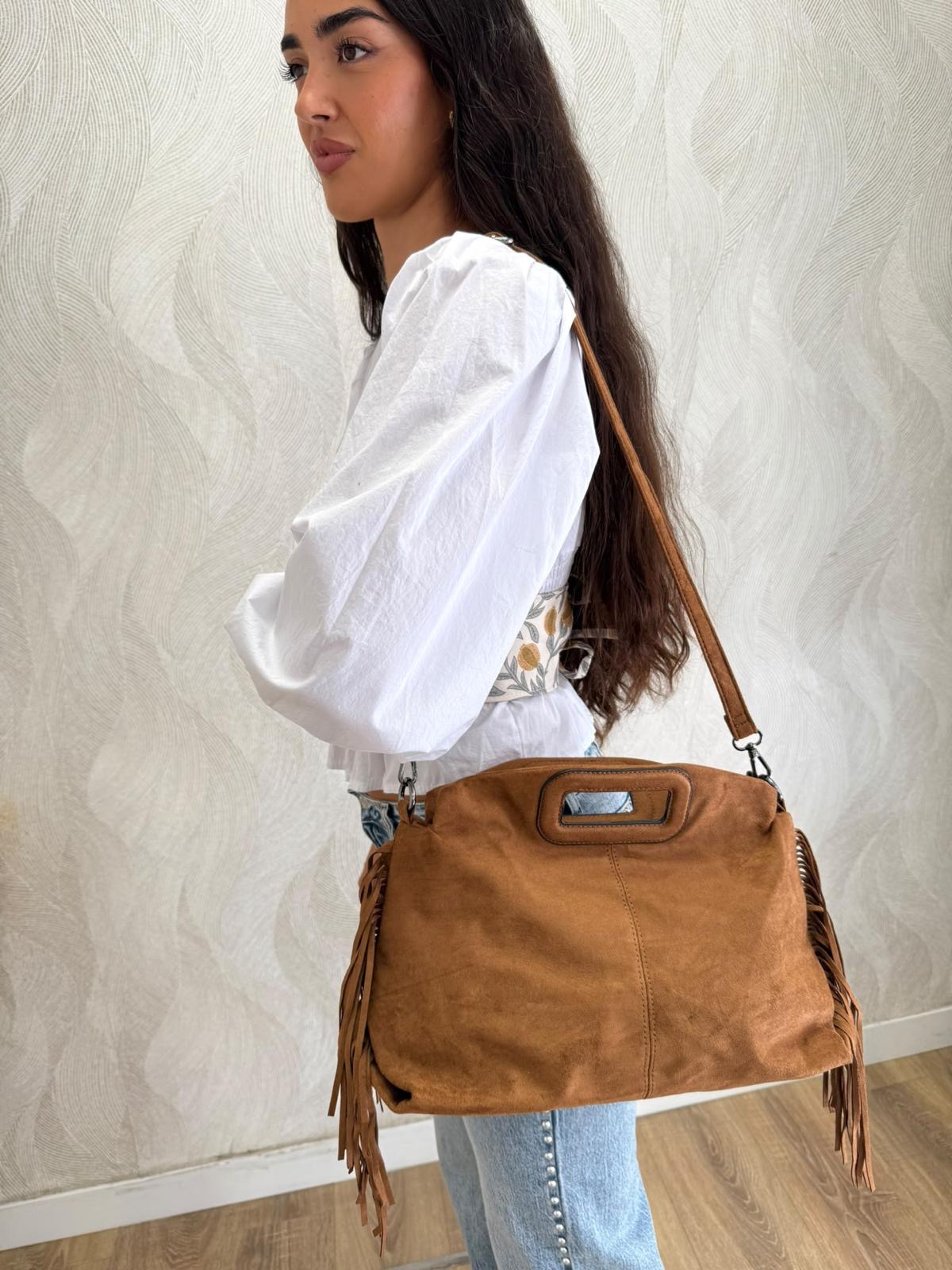 Bolso ante flecos grande camel - Imagen 3