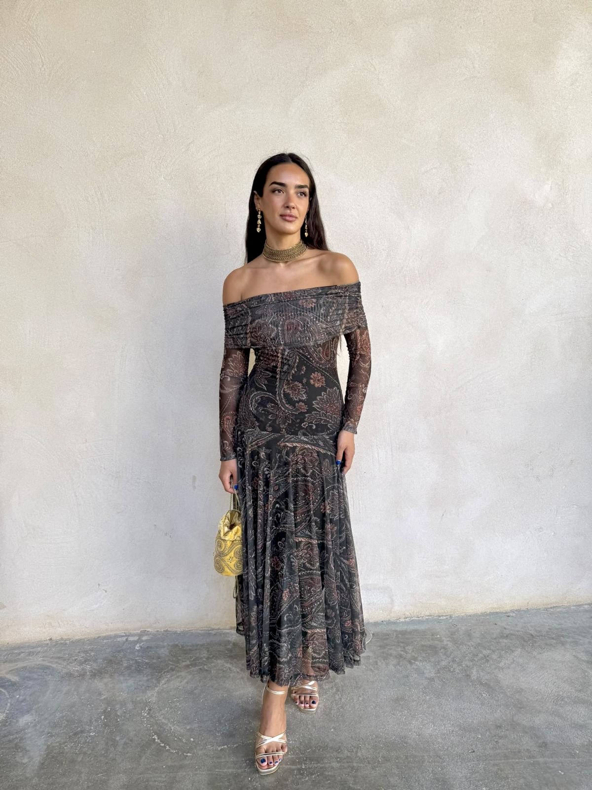 Vestido bardot gasa estampado