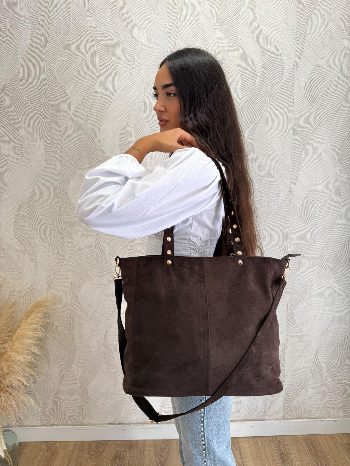 Alternative view of Bolso ante asa tachuelas personalizable marrón