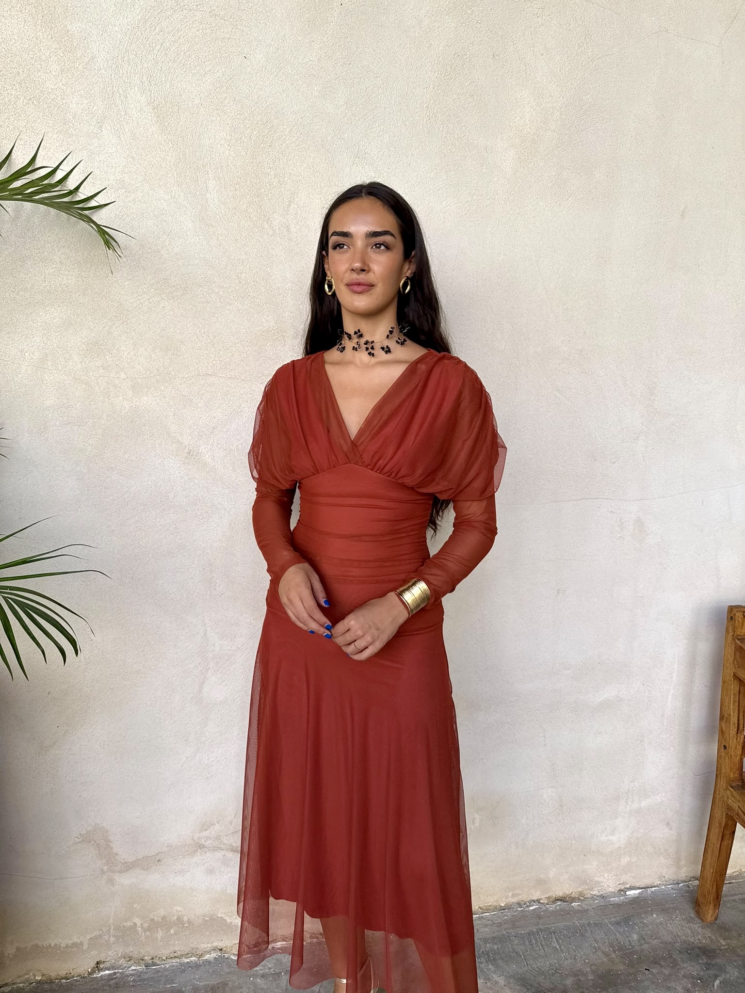 Alternative view of Vestido midi tul teja