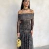 Vestido bardot gasa estampado - Imagen 3