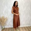 Vestido midi drapeado satén teja - Imagen 2