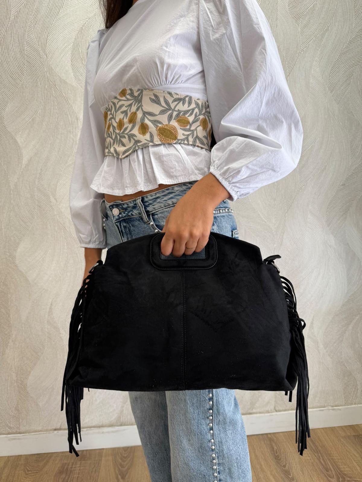 Alternative view of Bolso ante flecos grande negro