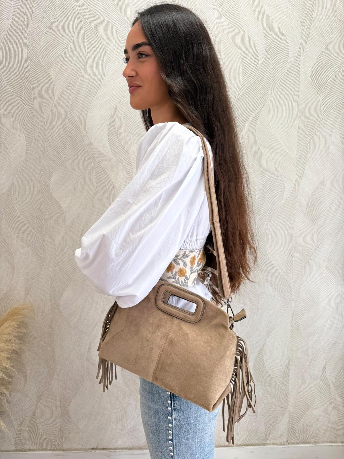 Bolso ante flecos beige - Imagen 4
