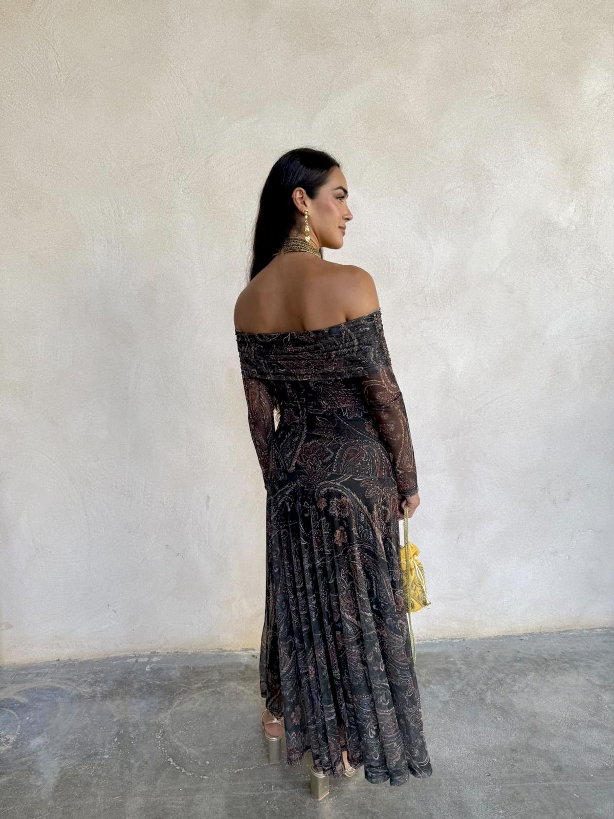 Vestido bardot gasa estampado - Imagen 5