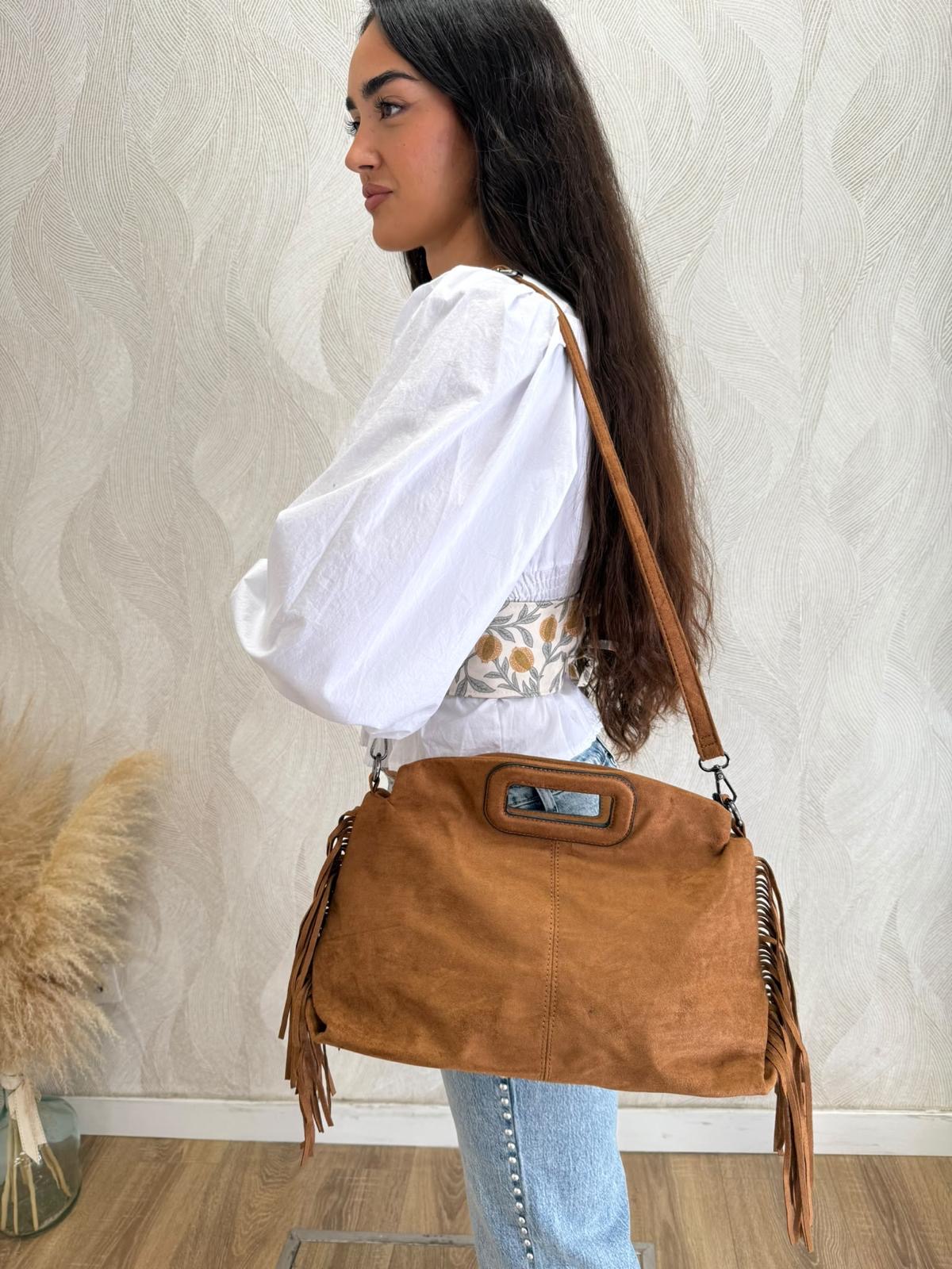 Bolso ante flecos grande camel