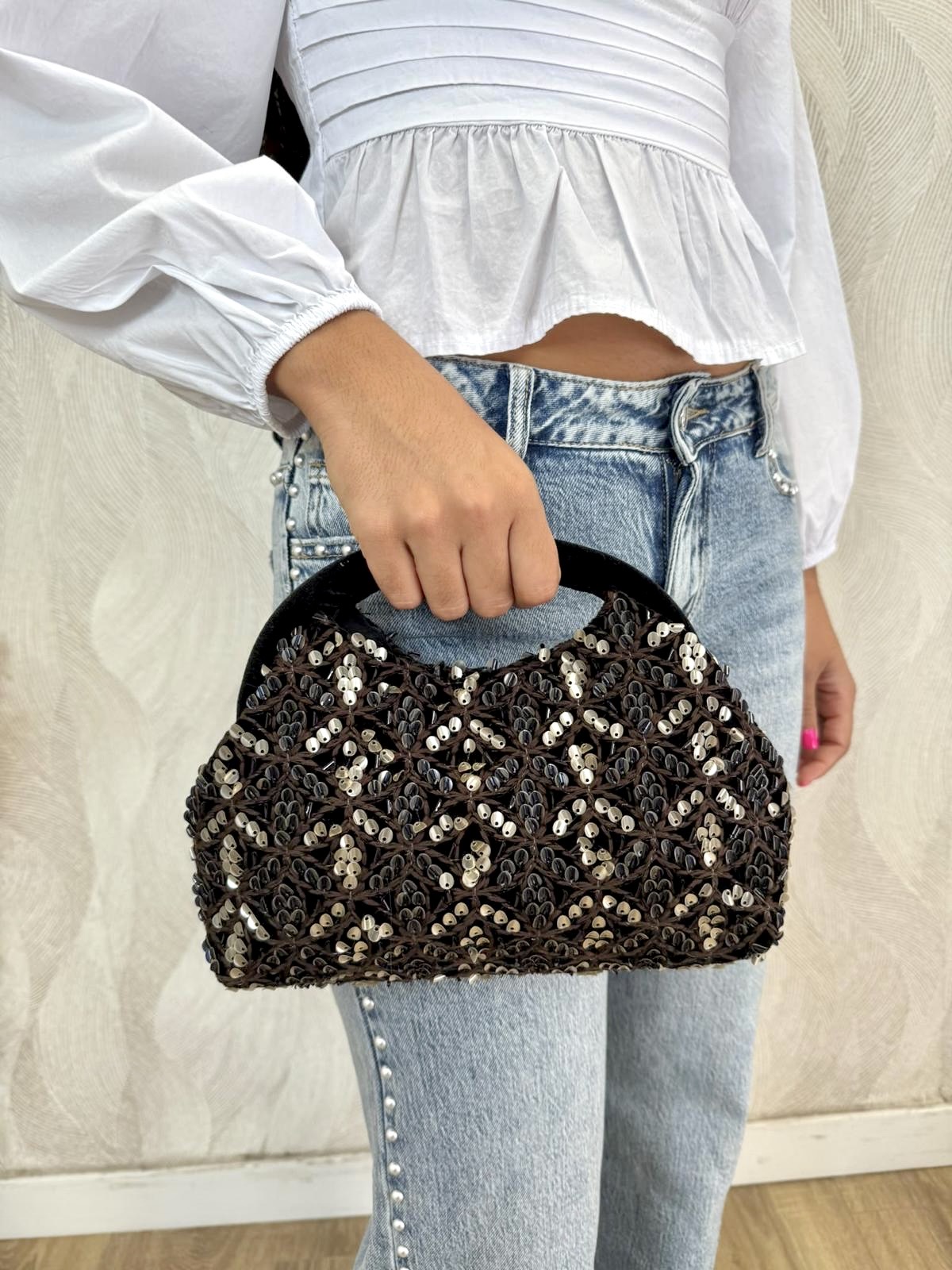 Bolso clutch terciopelo con lentejuelas