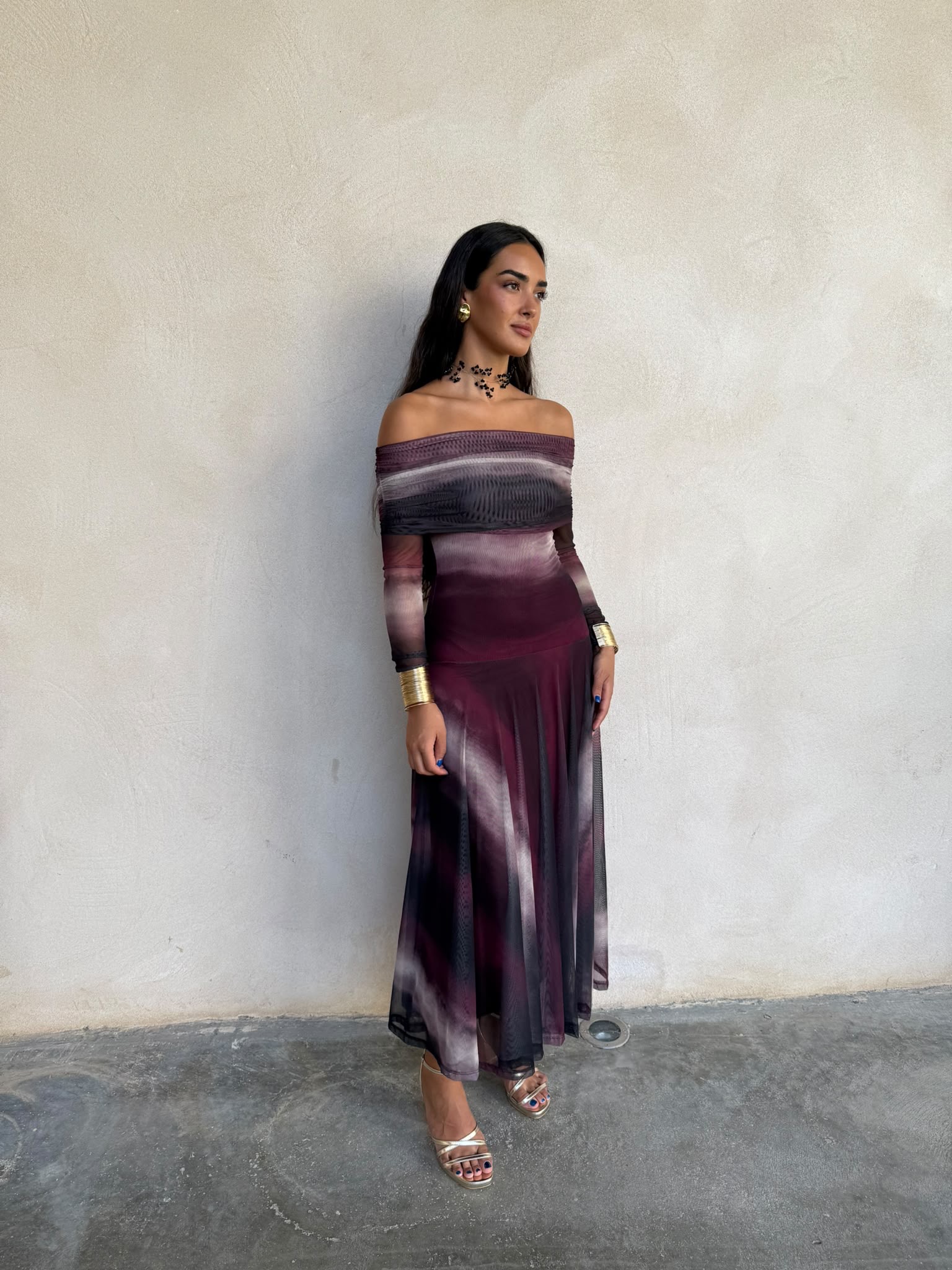 Alternative view of Vestido bardot tie-dye burdeos