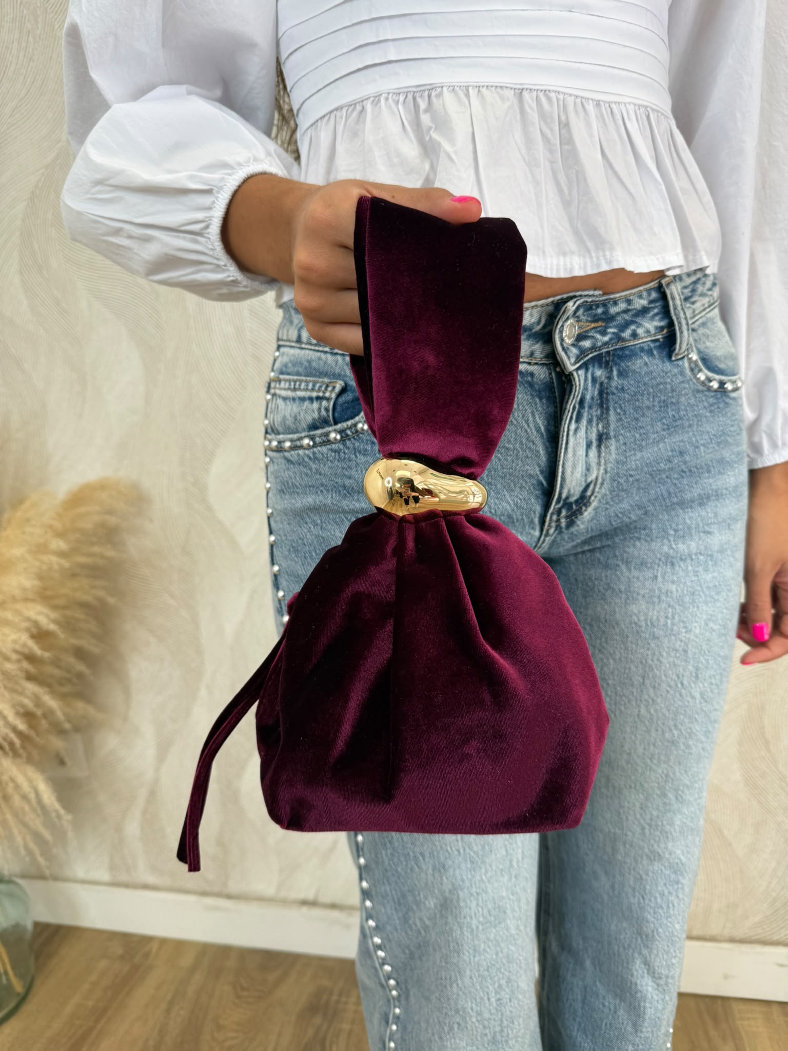 Bolso bombonera terciopelo burdeos