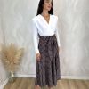 Falda midi pañuelo cuadros marrón - Imagen 4