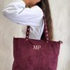 Bolso ante asa tachuelas personalizable burdeos