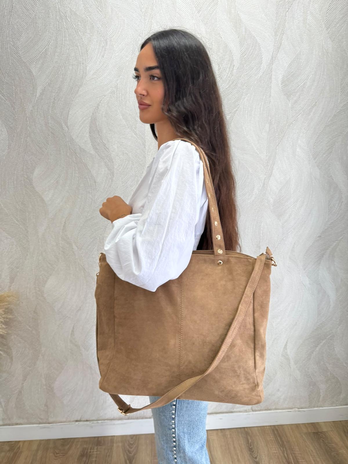 Bolso ante asa tachuelas personalizable camel - Imagen 3